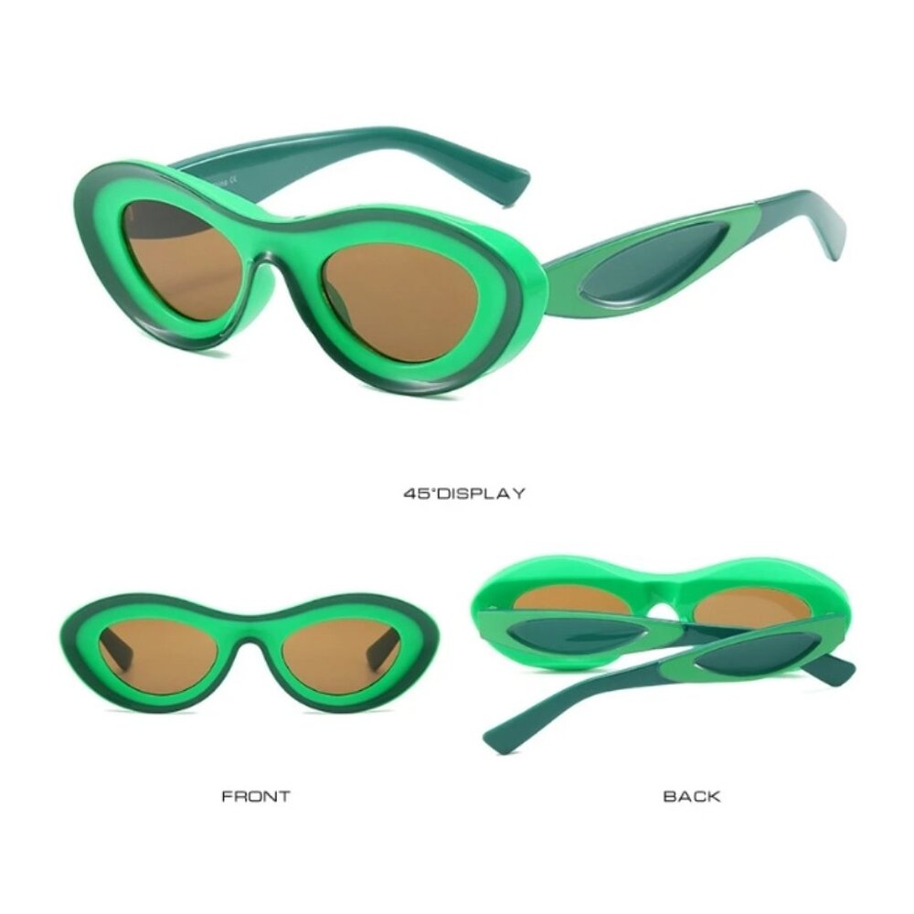 New Unique Oval Sunglasses Women 2024 - Stylish Bright Green Outdoor Shades